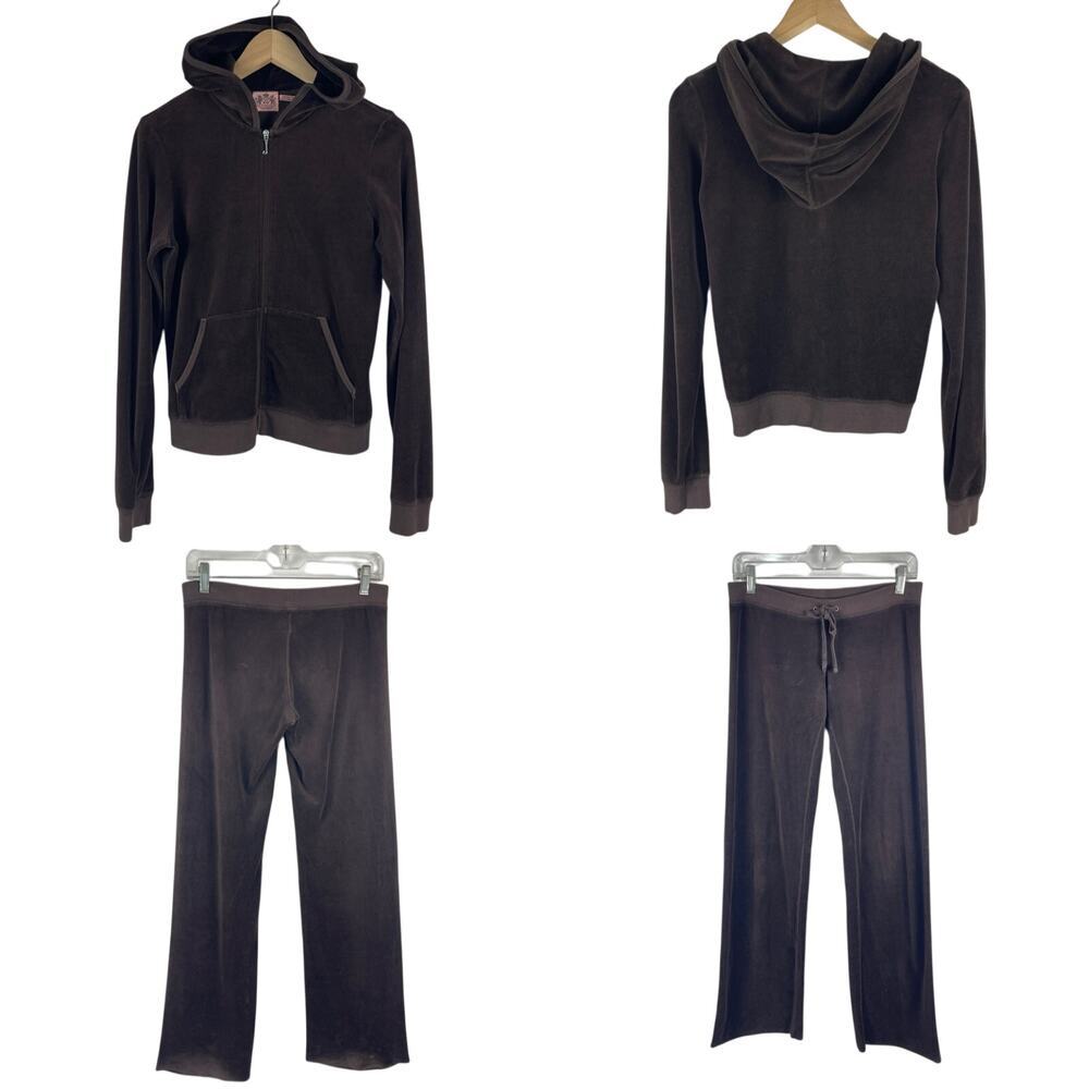 Y2K Juicy Culture Chocolate Brown Velour Tracksuit Set Jacket LARGE Pants XS (P)
